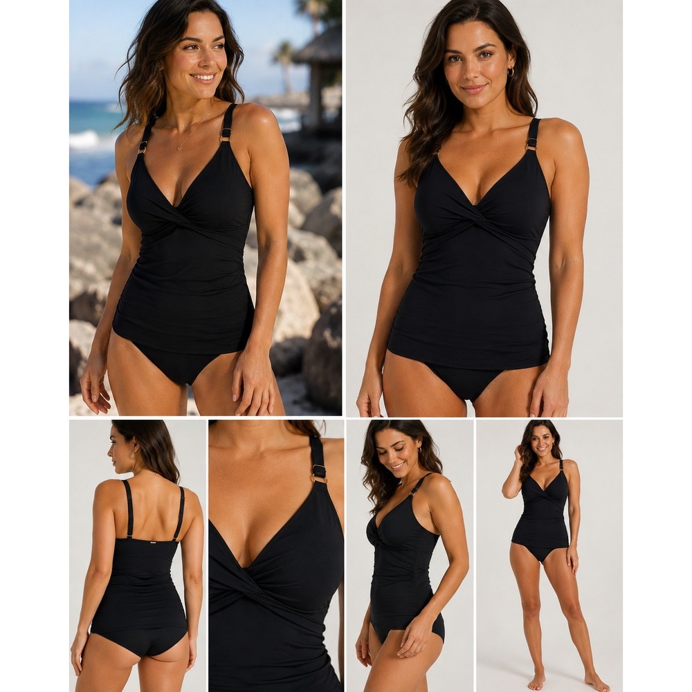 Sunsets Black Twist Front Tankini Top Underwire Swimwear 38D Style 77